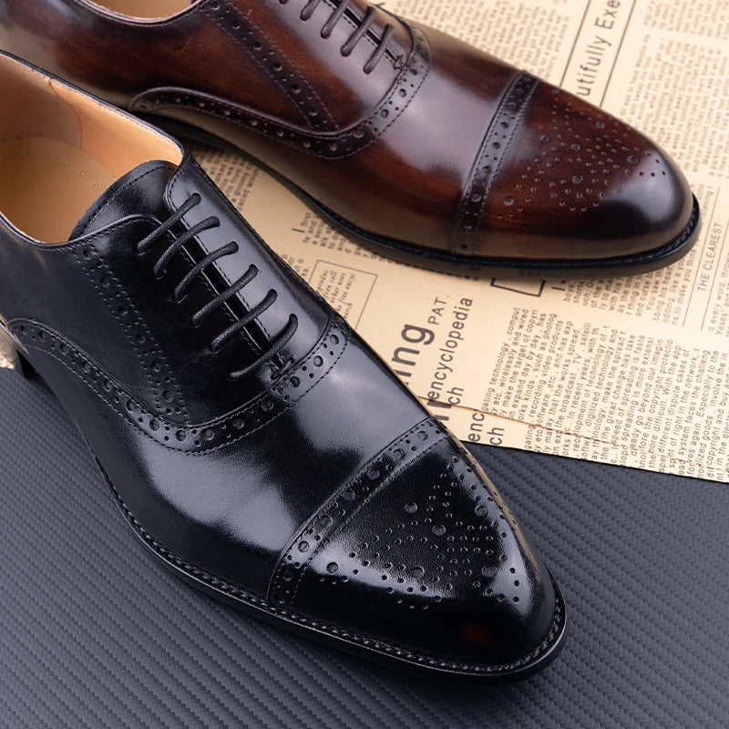 Classic Brogue Shoe Genuine Cowhide Handmade Men Dress Shoes