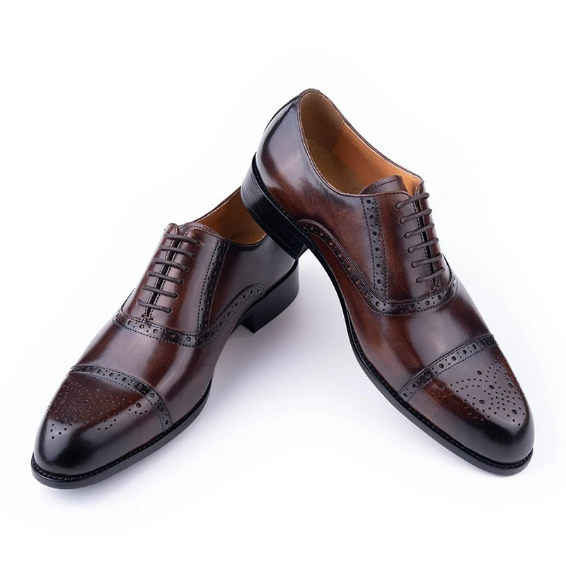 Classic Brogue Shoe Genuine Cowhide Handmade Men Dress Shoes