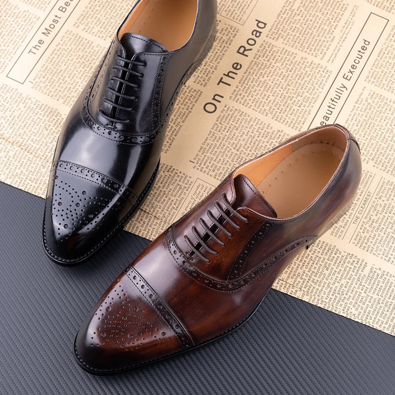 Classic Brogue Shoe Genuine Cowhide Handmade Men Dress Shoes