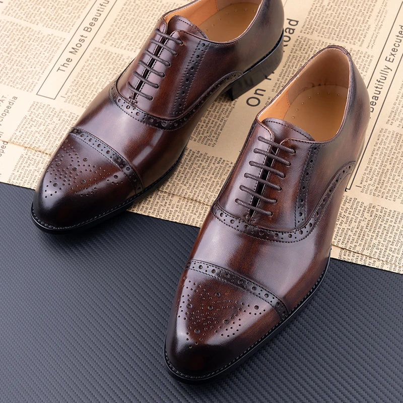 Classic Brogue Shoe Genuine Cowhide Handmade Men Dress Shoes