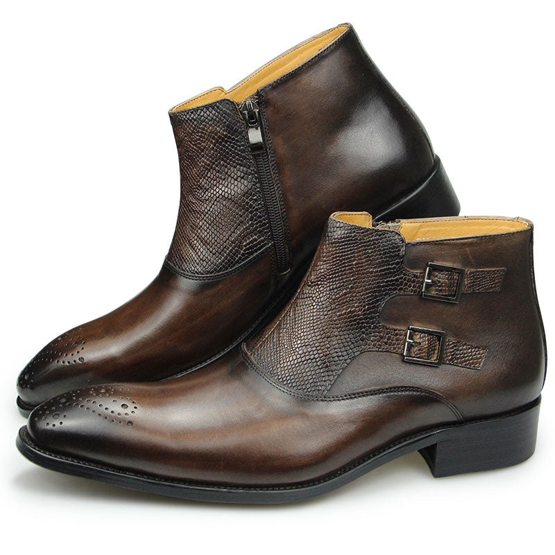 Natural Leather Men Boot Black Brown