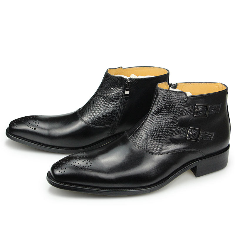 Natural Leather Men Boot Black Brown